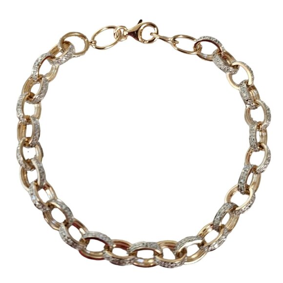 Sterling Silver Gold Vermeil Textured Chunky Link Bracelet 8" Long, L65 - Picture 6 of 6